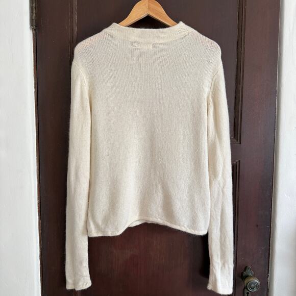 LPA | Cream Merino Wool and Raccoon Mock neck Slim fit Sweater | Large - Picture 2 of 5